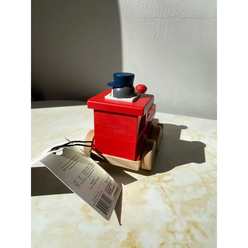 NWT Red Wooden Train And Penguin Conductor Hearth and Hand with Magnolia NWT